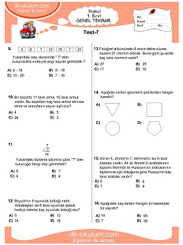 ilkokul 1. Sınıf Genel Tekrar Testleri 